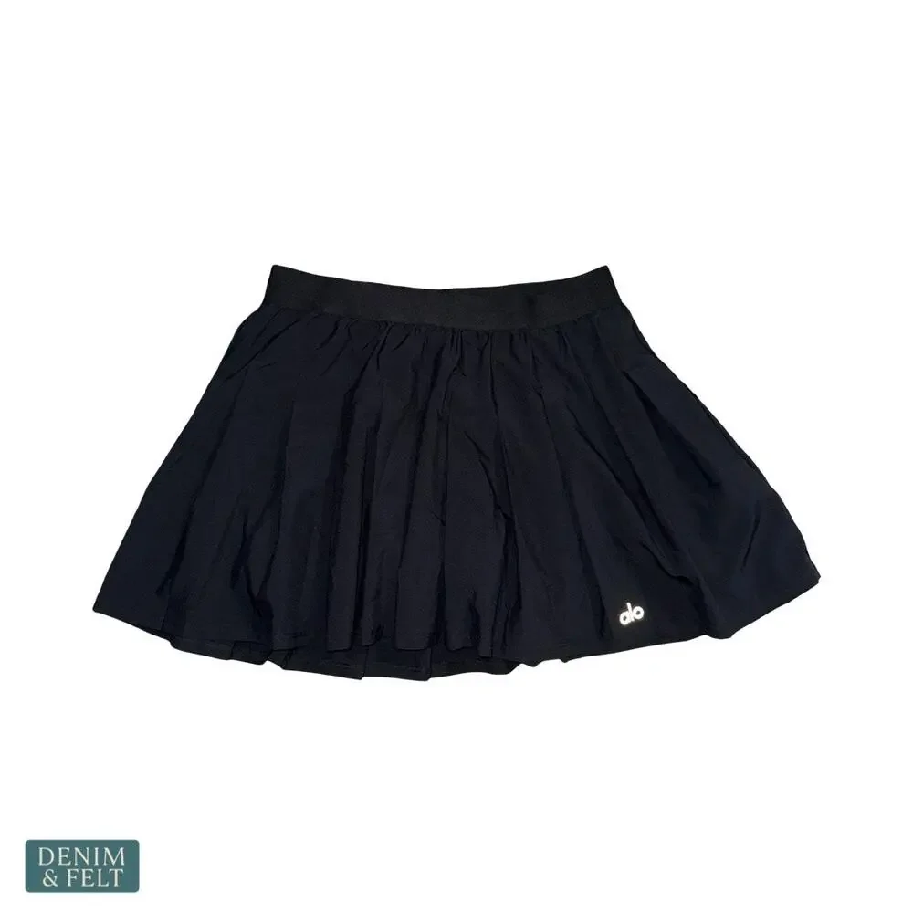 Alo Yoga Varsity Tennis Skirt Small Black Pleated Athletic Preppy Sporty Active